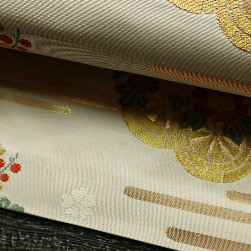 名古屋帯 六通柄 正絹 古典柄 名古屋仕立て 箔 帯 白_画像7