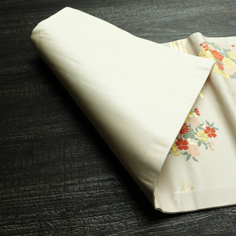 名古屋帯 六通柄 正絹 古典柄 名古屋仕立て 箔 帯 白_画像9