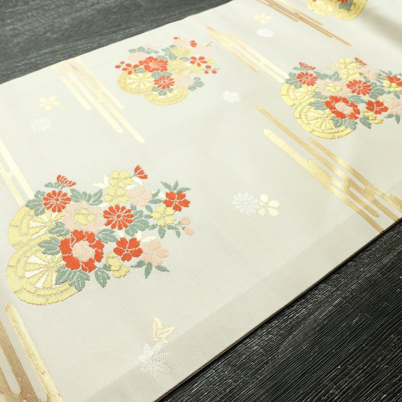 名古屋帯 六通柄 正絹 古典柄 名古屋仕立て 箔 帯 白_画像10