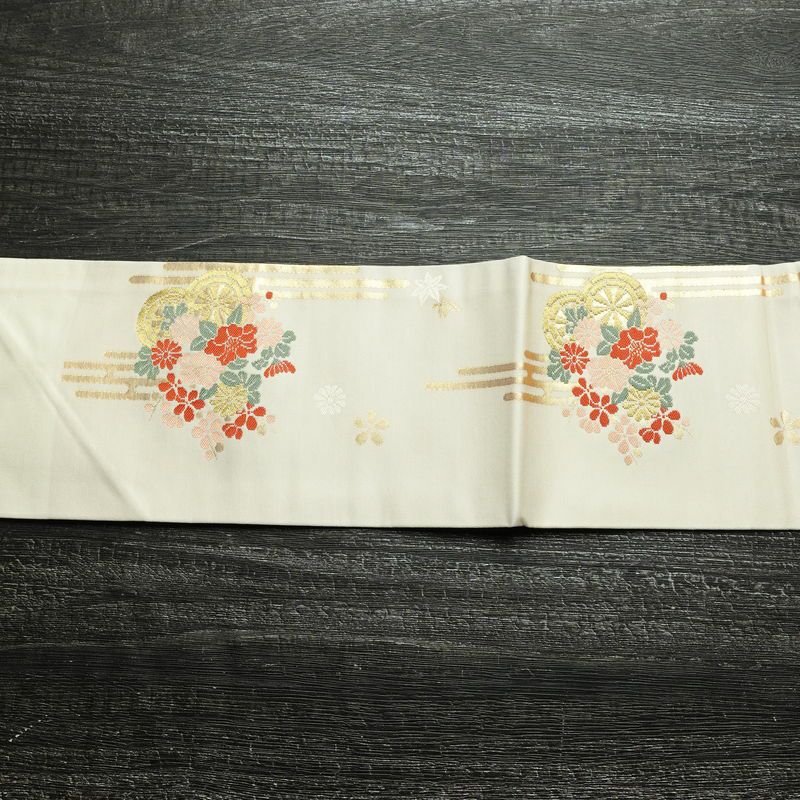 名古屋帯 六通柄 正絹 古典柄 名古屋仕立て 箔 帯 白_画像12