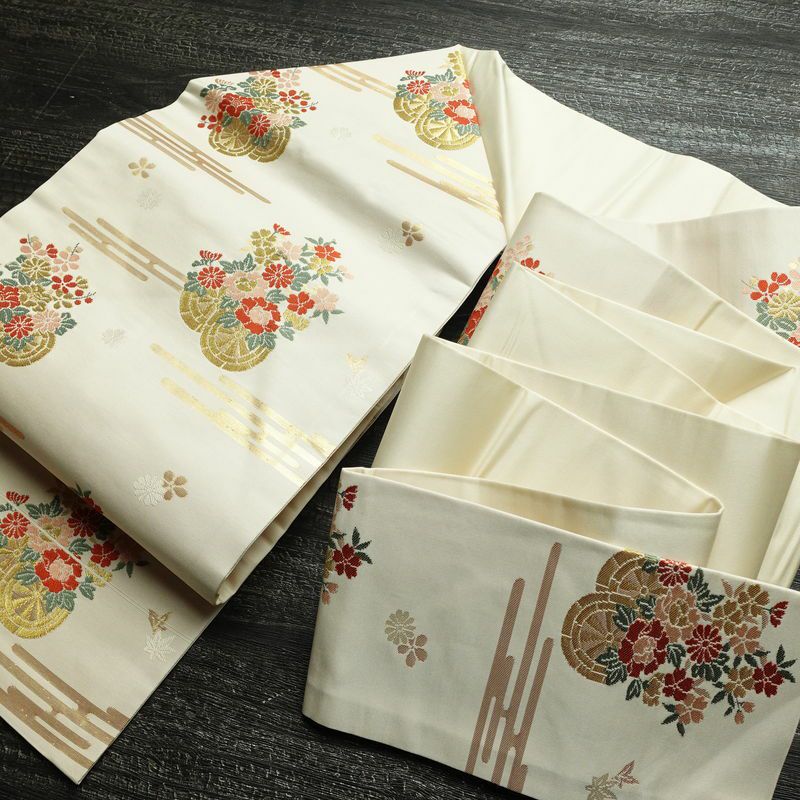 名古屋帯 六通柄 正絹 古典柄 名古屋仕立て 箔 帯 白_画像17