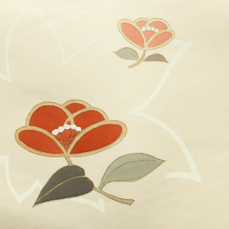 名古屋帯 太鼓柄 正絹 花柄 名古屋仕立て 箔 刺繍 金彩 帯 クリーム_画像2