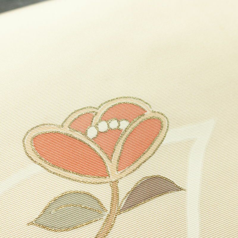 名古屋帯 太鼓柄 正絹 花柄 名古屋仕立て 箔 刺繍 金彩 帯 クリーム_画像4