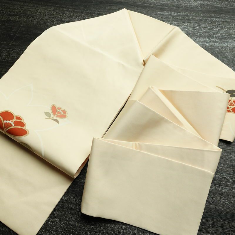 名古屋帯 太鼓柄 正絹 花柄 名古屋仕立て 箔 刺繍 金彩 帯 クリーム_画像16