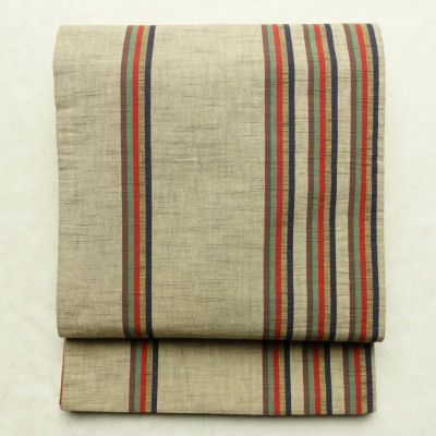 【美品】 正絹 良品 六通柄 名古屋帯 木の葉・植物柄 帯 通し仕立て 着物・浴衣