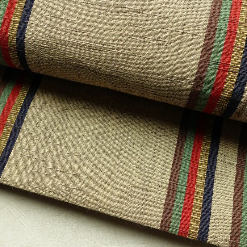 名古屋帯 全通柄 正絹 縞柄・線柄 通し仕立て 帯 ベージュ_画像7