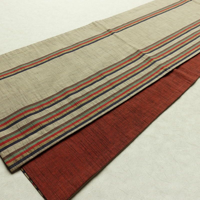 名古屋帯 全通柄 正絹 縞柄・線柄 通し仕立て 帯 ベージュ_画像8