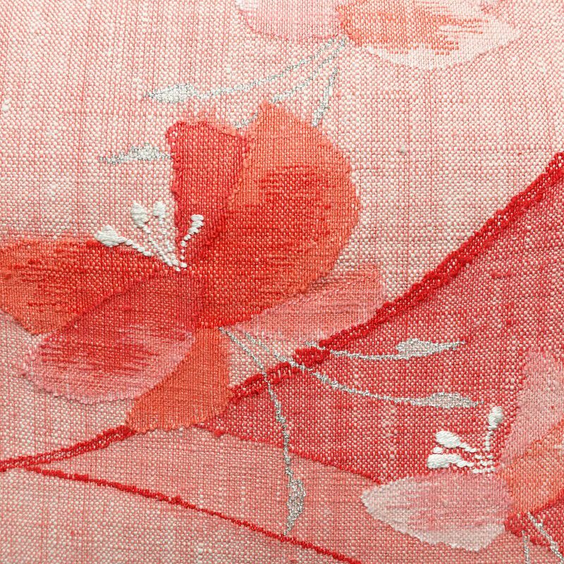 名古屋帯 太鼓柄 美品 正絹 花柄 松葉仕立て 帯 紬地 ピンク_画像2