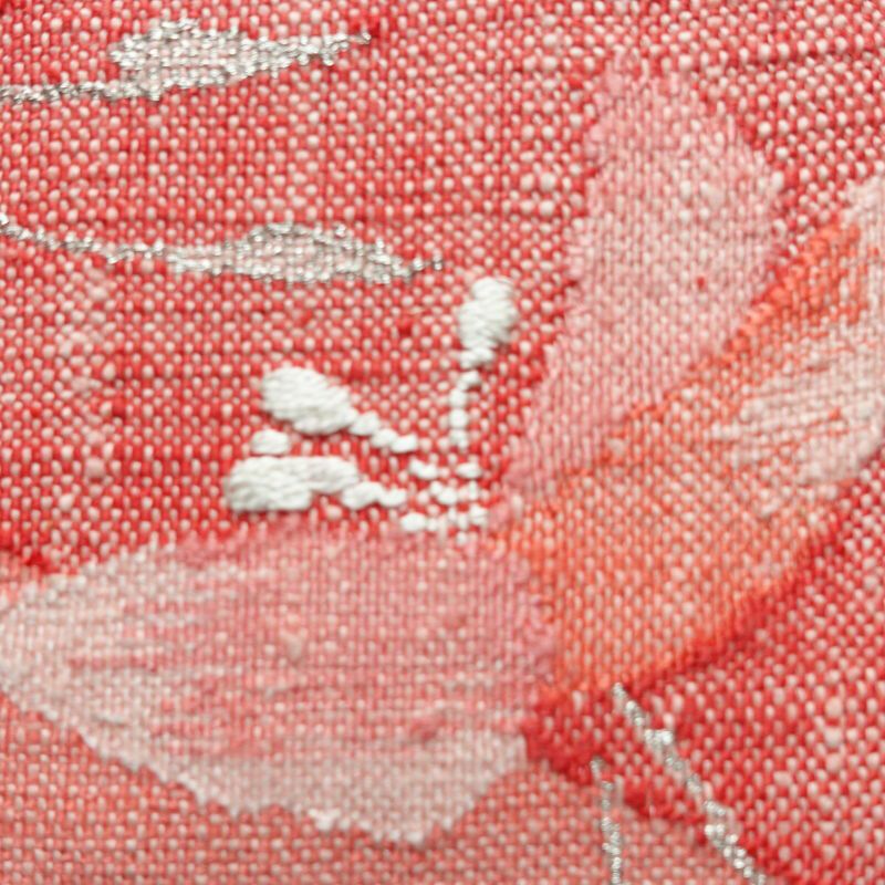 名古屋帯 太鼓柄 美品 正絹 花柄 松葉仕立て 帯 紬地 ピンク_画像4