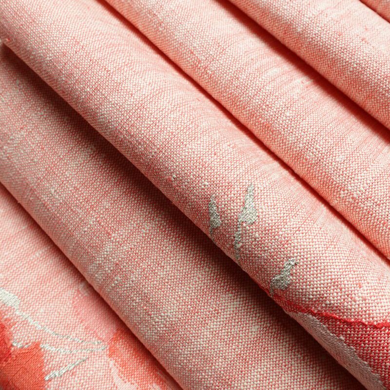 名古屋帯 太鼓柄 美品 正絹 花柄 松葉仕立て 帯 紬地 ピンク_画像21