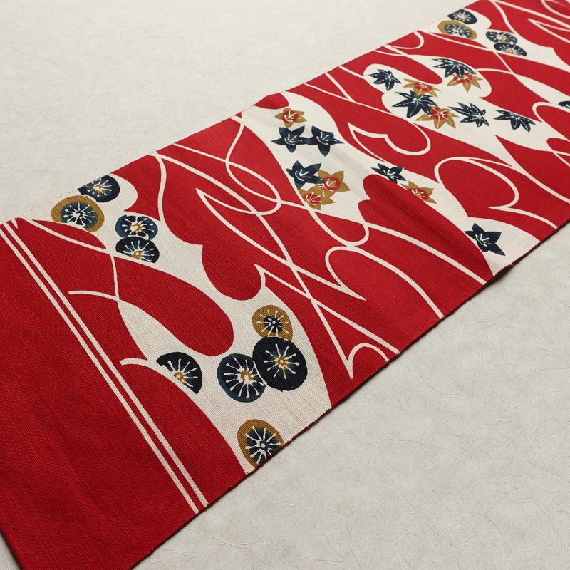 名古屋帯 全通柄 正絹 古典柄 松葉仕立て 帯 赤・朱_画像8