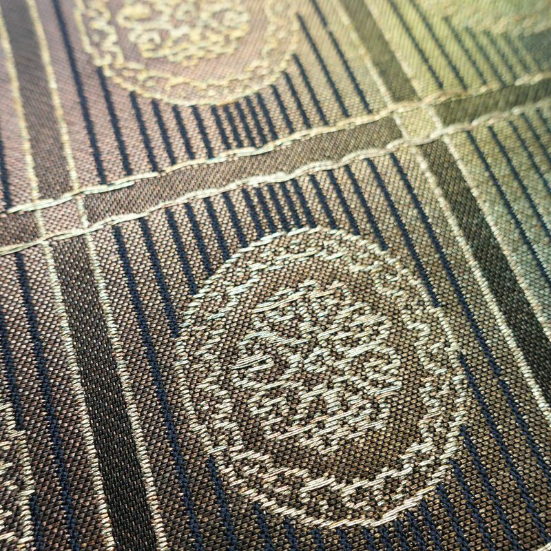 名古屋帯 太鼓柄 正絹 幾何学柄・抽象柄 名古屋仕立て 箔 帯 青・紺_画像6