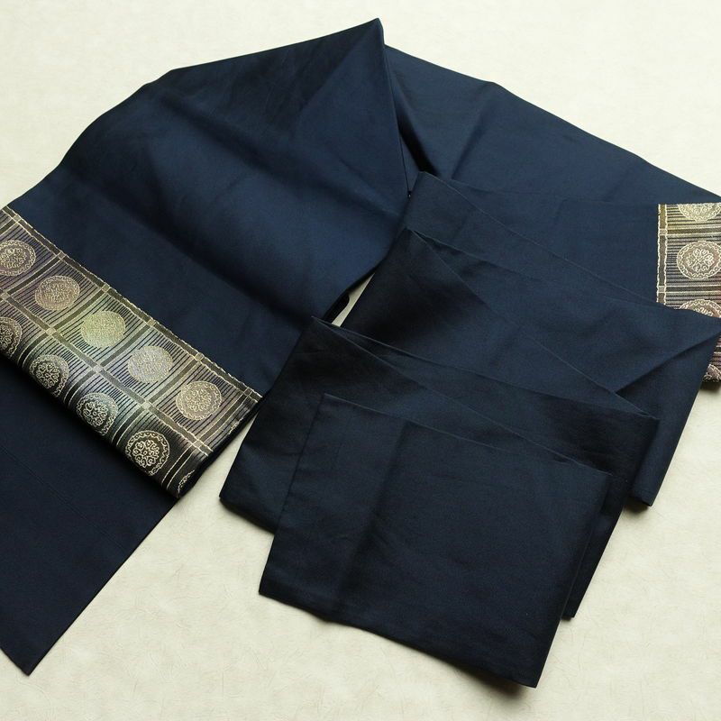 名古屋帯 太鼓柄 正絹 幾何学柄・抽象柄 名古屋仕立て 箔 帯 青・紺_画像17