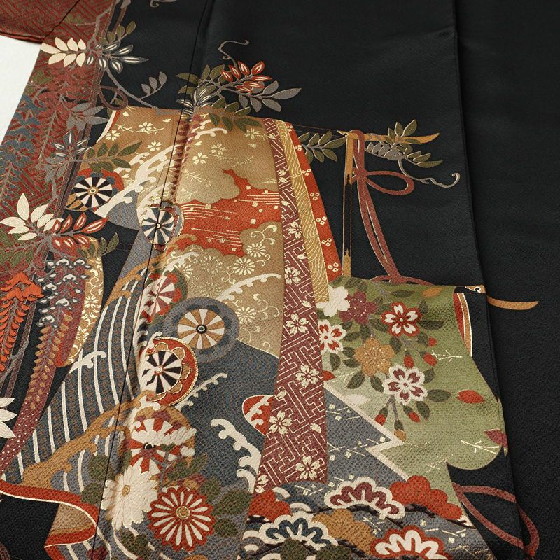 訪問着 良品 金駒刺繍 正絹 古典柄 袷仕立て 身丈166cm 裄丈67.5cm 箔 刺繍 金彩 フォーマル 着物 黒_画像5