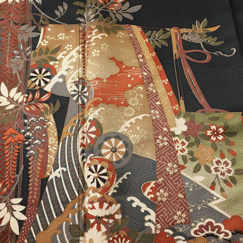 訪問着 良品 金駒刺繍 正絹 古典柄 袷仕立て 身丈166cm 裄丈67.5cm 箔 刺繍 金彩 フォーマル 着物 黒_画像6