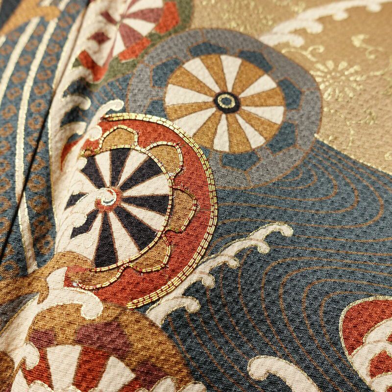 訪問着 良品 金駒刺繍 正絹 古典柄 袷仕立て 身丈166cm 裄丈67.5cm 箔 刺繍 金彩 フォーマル 着物 黒_画像9