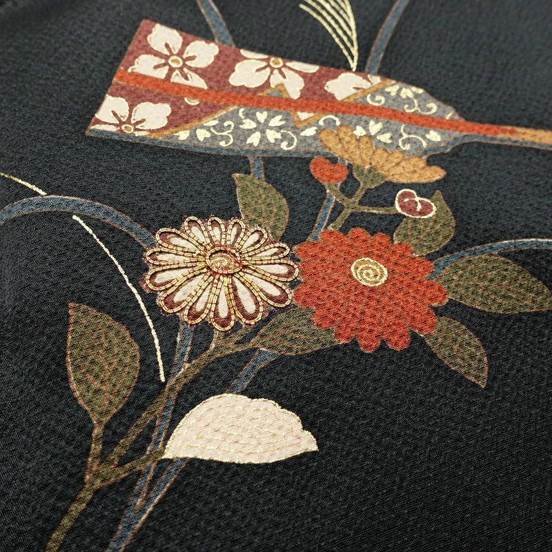 訪問着 良品 金駒刺繍 正絹 古典柄 袷仕立て 身丈166cm 裄丈67.5cm 箔 刺繍 金彩 フォーマル 着物 黒_画像18