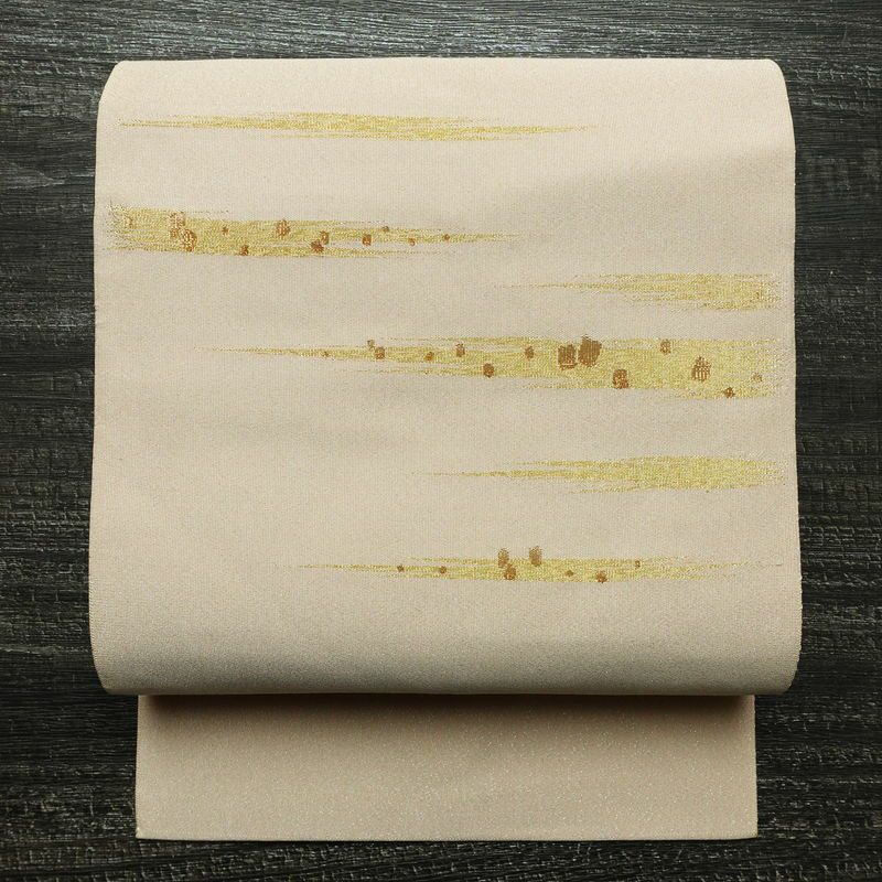 名古屋帯 太鼓柄 正絹 幾何学柄・抽象柄 名古屋仕立て 箔 帯 ピンク_画像1