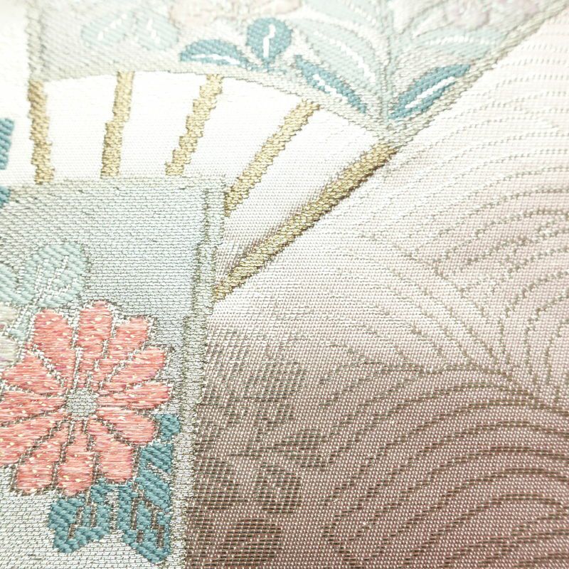 名古屋帯 太鼓柄 正絹 古典柄 名古屋仕立て 箔 帯 ピンク_画像5