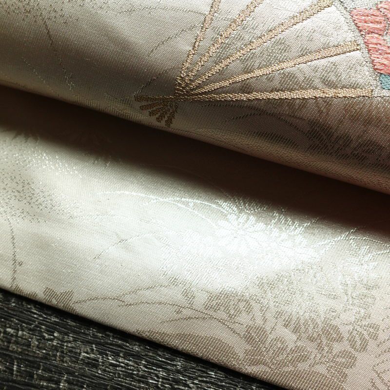 名古屋帯 太鼓柄 正絹 古典柄 名古屋仕立て 箔 帯 ピンク_画像8