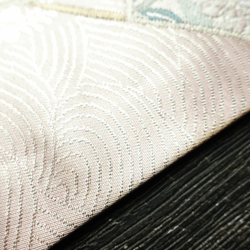 名古屋帯 太鼓柄 正絹 古典柄 名古屋仕立て 箔 帯 ピンク_画像12