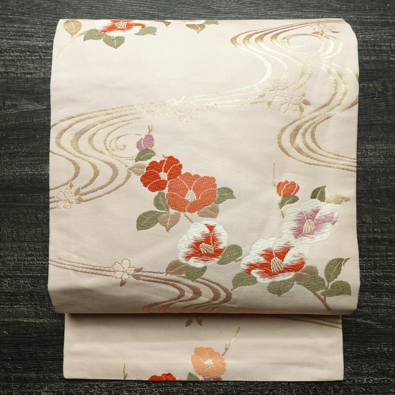 名古屋帯 六通柄 正絹 花柄 名古屋仕立て 箔 帯 ピンク_画像1