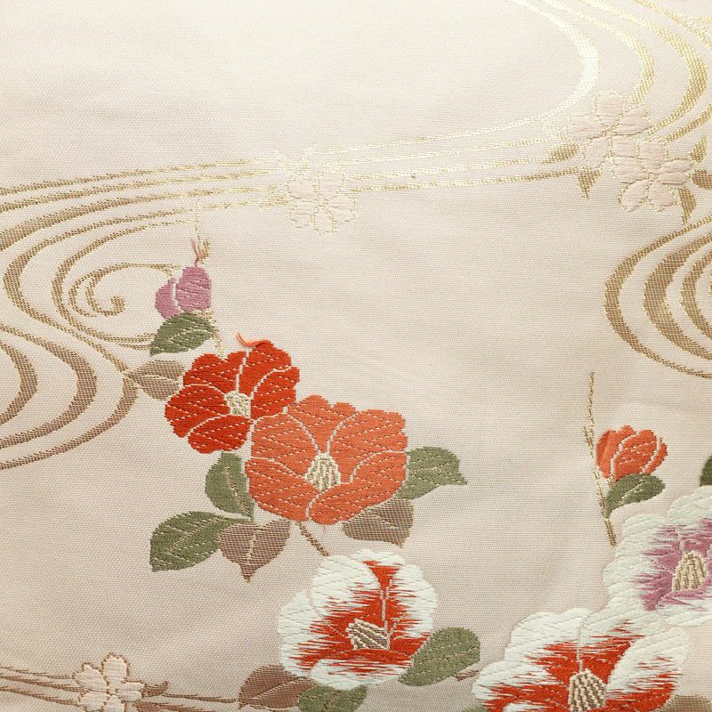 名古屋帯 六通柄 正絹 花柄 名古屋仕立て 箔 帯 ピンク_画像2