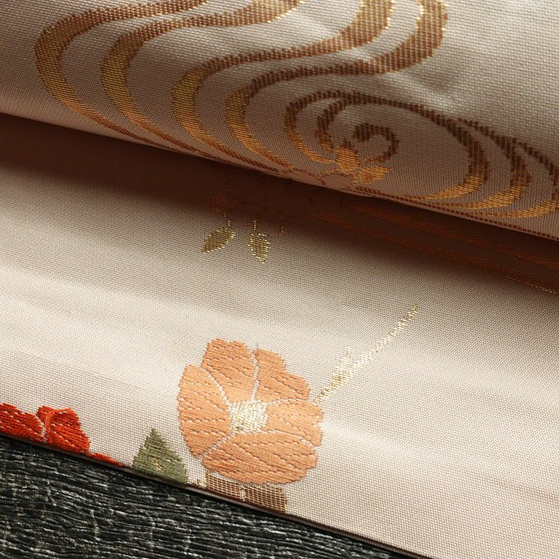 名古屋帯 六通柄 正絹 花柄 名古屋仕立て 箔 帯 ピンク_画像7