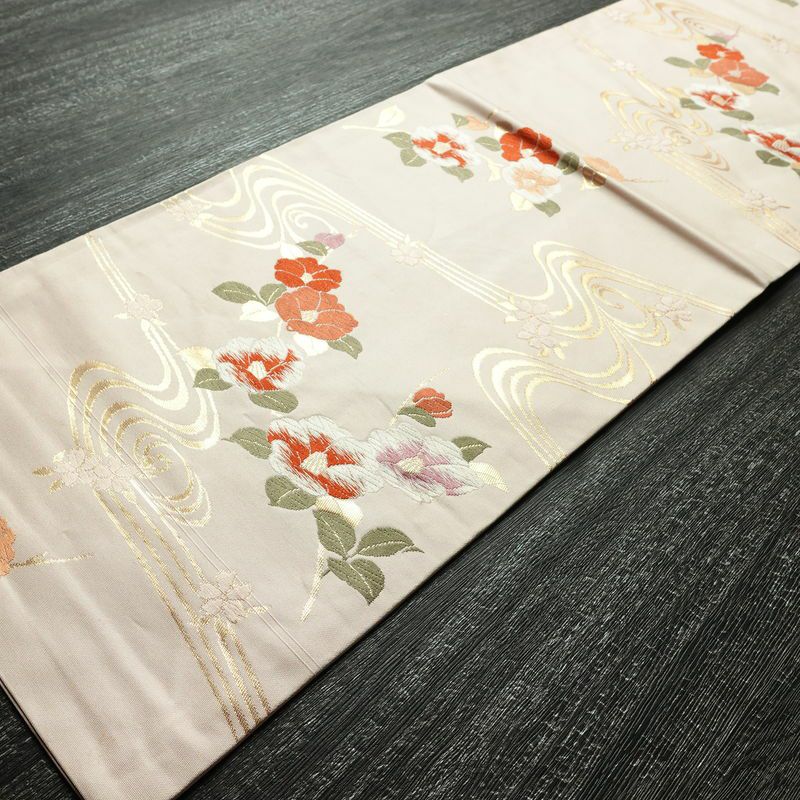 名古屋帯 六通柄 正絹 花柄 名古屋仕立て 箔 帯 ピンク_画像8