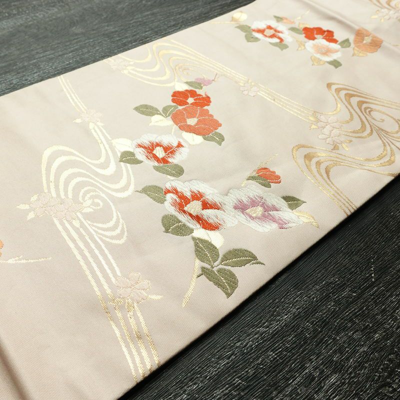 名古屋帯 六通柄 正絹 花柄 名古屋仕立て 箔 帯 ピンク_画像10