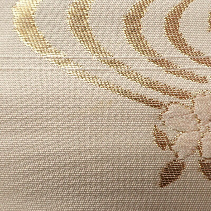 名古屋帯 六通柄 正絹 花柄 名古屋仕立て 箔 帯 ピンク_画像12