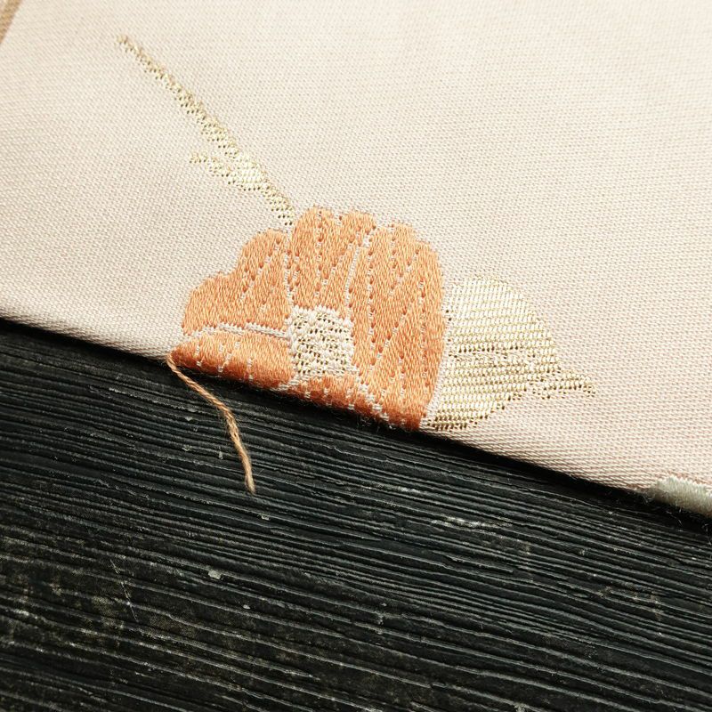 名古屋帯 六通柄 正絹 花柄 名古屋仕立て 箔 帯 ピンク_画像15