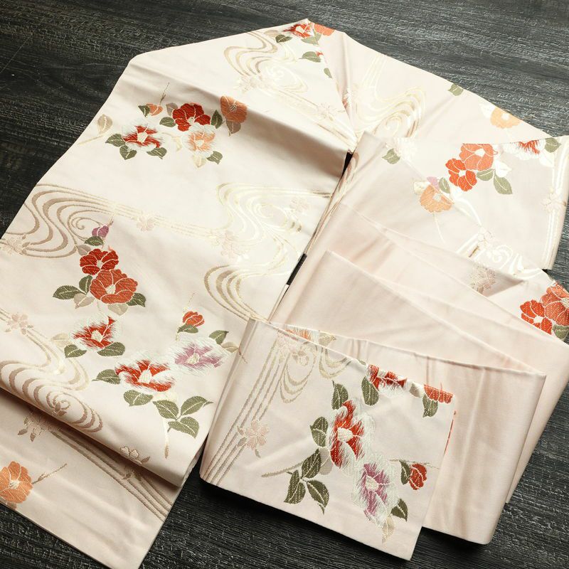 名古屋帯 六通柄 正絹 花柄 名古屋仕立て 箔 帯 ピンク_画像18