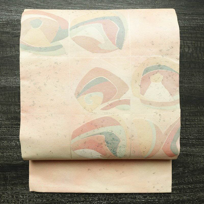 名古屋帯 太鼓柄 正絹 幾何学柄・抽象柄 名古屋仕立て 箔 帯 クリーム_画像1