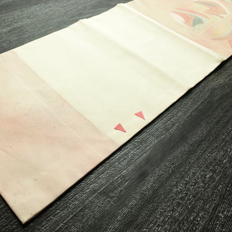 名古屋帯 太鼓柄 正絹 幾何学柄・抽象柄 名古屋仕立て 箔 帯 クリーム_画像7