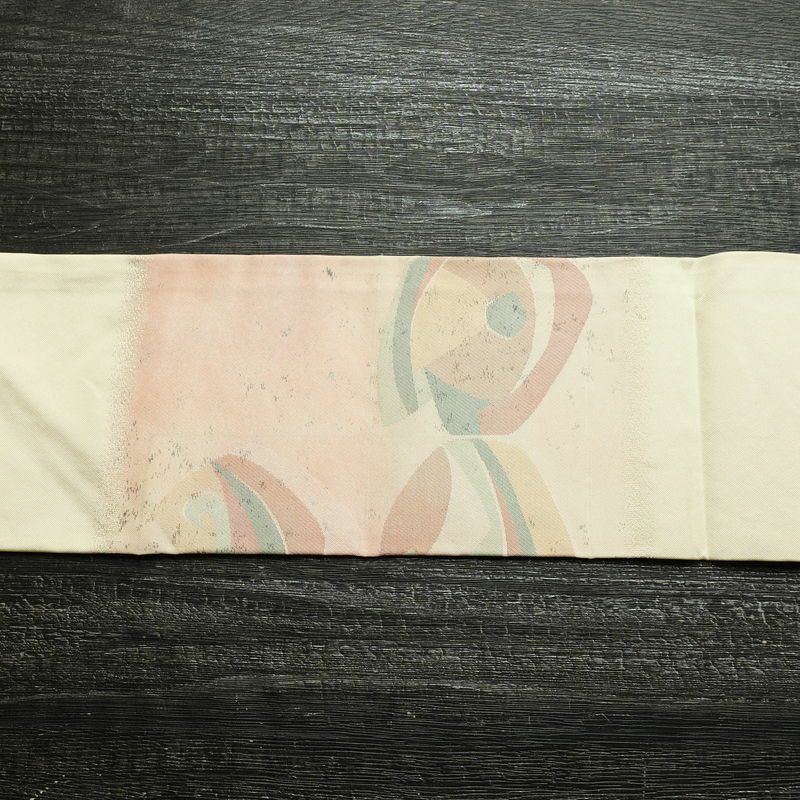 名古屋帯 太鼓柄 正絹 幾何学柄・抽象柄 名古屋仕立て 箔 帯 クリーム_画像11