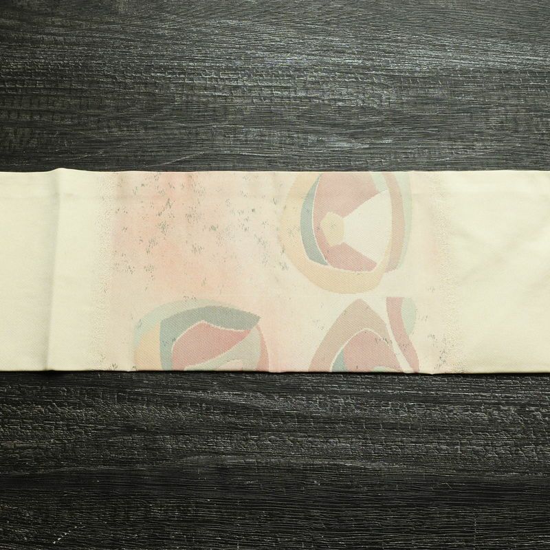 名古屋帯 太鼓柄 正絹 幾何学柄・抽象柄 名古屋仕立て 箔 帯 クリーム_画像12