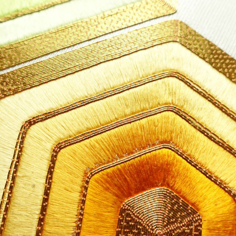 名古屋帯 太鼓柄 金駒刺繍 正絹 亀甲柄 名古屋仕立て 刺繍 金糸 帯 金・銀_画像6