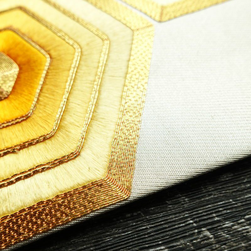 名古屋帯 太鼓柄 金駒刺繍 正絹 亀甲柄 名古屋仕立て 刺繍 金糸 帯 金・銀_画像12