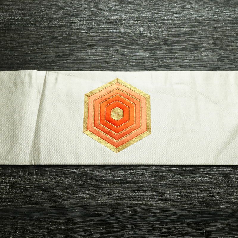 名古屋帯 太鼓柄 金駒刺繍 正絹 亀甲柄 名古屋仕立て 刺繍 金糸 帯 金・銀_画像14
