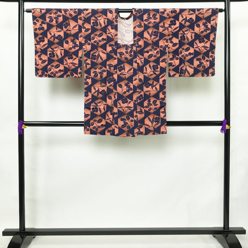道行コート 良品 浜ちりめん 縮緬 正絹 木の葉・植物柄 袷仕立て 身丈85.5cm 裄丈66cm ピンク_画像1
