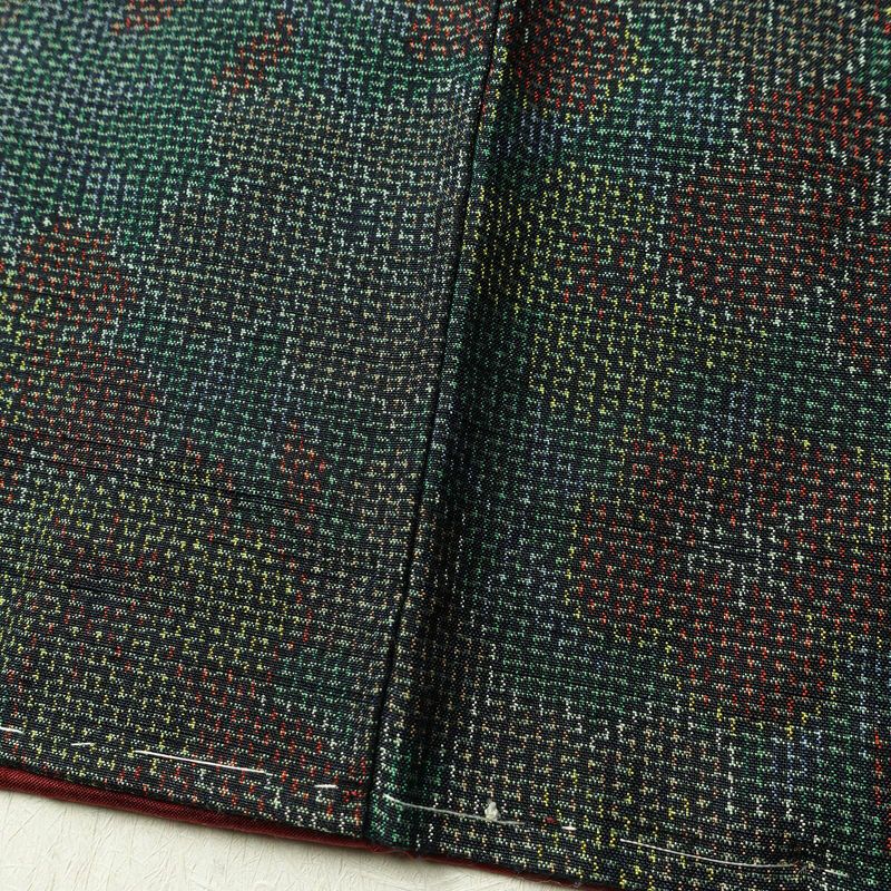 紬 良品 しつけ糸付き 正絹 花柄 袷仕立て 身丈155cm 裄丈63.5cm 着物 緑・うぐいす色_画像11