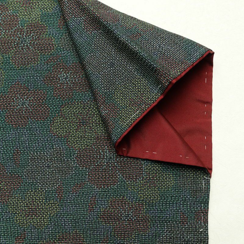 紬 良品 しつけ糸付き 正絹 花柄 袷仕立て 身丈155cm 裄丈63.5cm 着物 緑・うぐいす色_画像14