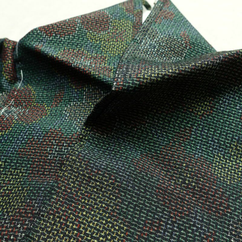 紬 良品 しつけ糸付き 正絹 花柄 袷仕立て 身丈155cm 裄丈63.5cm 着物 緑・うぐいす色_画像17