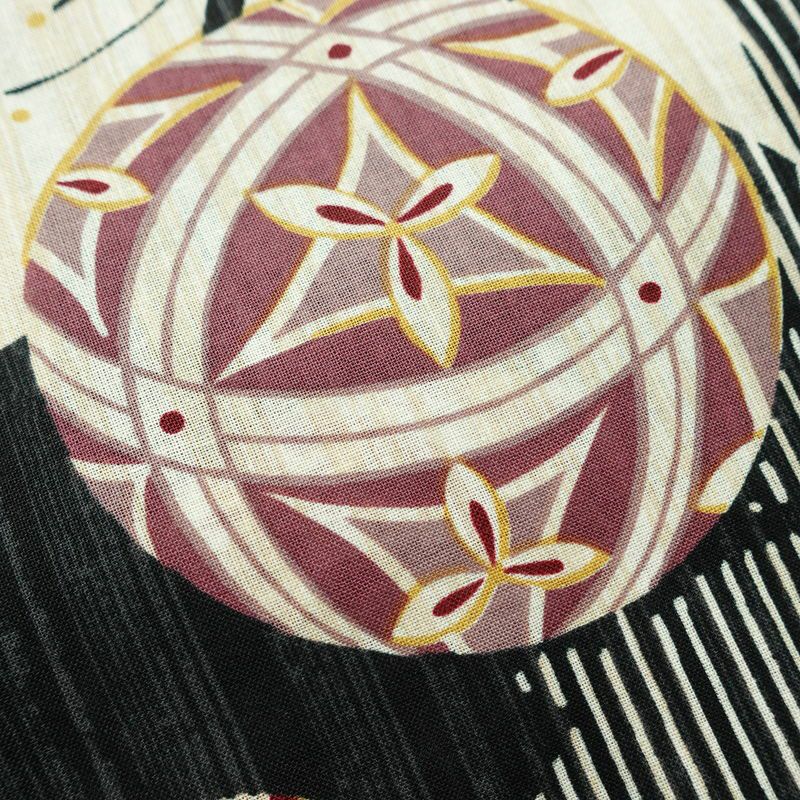 新品 浴衣 女性用 綿 平織 古典柄 ゆかた 未使用品 しつけ糸付き 黒 レトロ モダン まり 桜_画像4