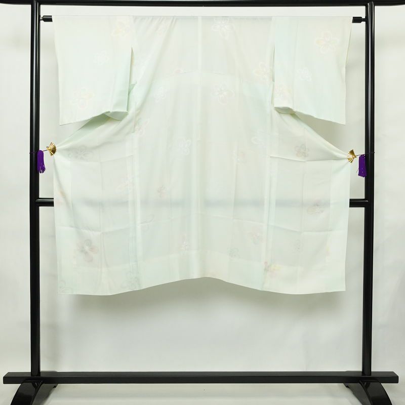 長襦袢 良品 正絹 花柄 袖無双・胴抜き 身丈123.5cm 裄丈63.5cm 一部しつけ糸付き フォーマル 上品 緑・うぐいす色_画像1