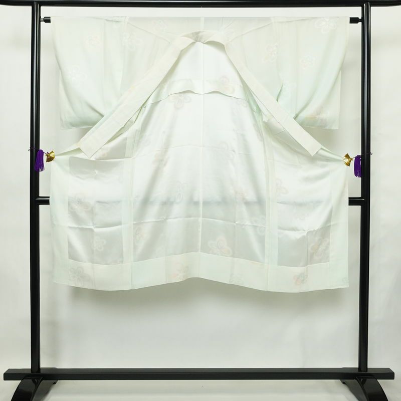 長襦袢 良品 正絹 花柄 袖無双・胴抜き 身丈123.5cm 裄丈63.5cm 一部しつけ糸付き フォーマル 上品 緑・うぐいす色_画像3