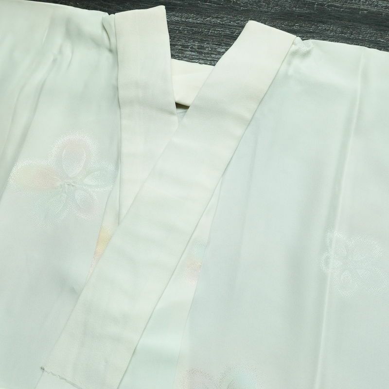 長襦袢 良品 正絹 花柄 袖無双・胴抜き 身丈123.5cm 裄丈63.5cm 一部しつけ糸付き フォーマル 上品 緑・うぐいす色_画像14