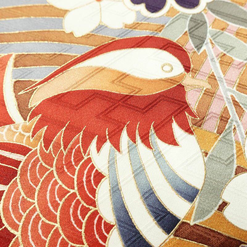 振袖 金駒刺繍 正絹 古典柄 袷仕立て 身丈168cm 裄丈67.5cm リサイクル着物 帯 金彩 成人式 二十歳 二十歳の集い フォーマル 華やか 黄・黄土色_画像8