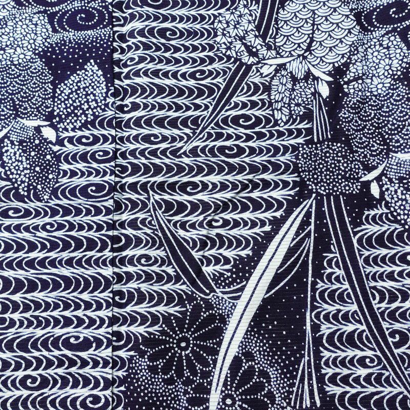 浴衣 美品 夏用 綿絽 バチ衿仕立て 綿 花柄 単衣仕立て 身丈144cm 裄丈66cm モダン 粋 青・紺_画像6